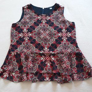 Tommy Hilfiger Womens Sleeveless Top w/Peplum; Red, Blue, Cream Pattern, Sz. M